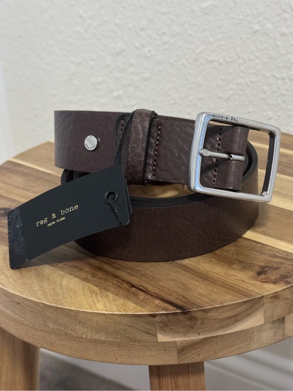 Rag & Bone Unisex Rugged Leather Belt Espresso Dark Brown Size 38 NWT New
